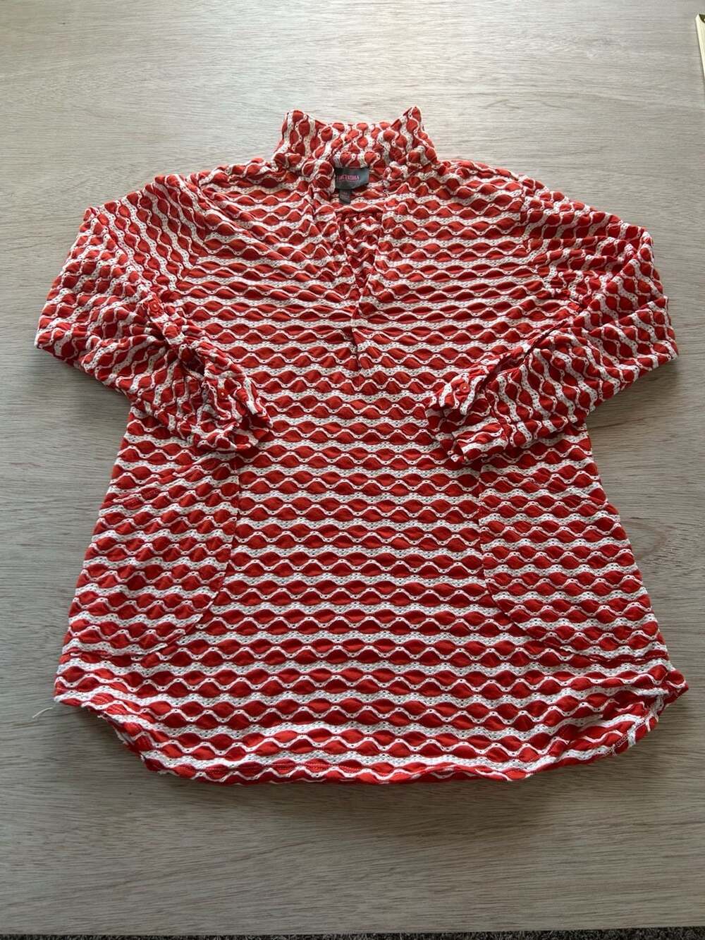 Forcynthia Beachwear Red and White Textured Long Sleeve Swim Cover Up Tunic Medi